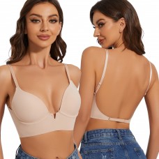 Choolley Women's Bra Deep-V Plunge Low Back Bra Lightly Lined Halter Multiway Low Cut Bra