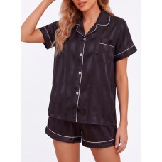 Choolley Womens Pajamas Set Button Down 2 Piece Ruffle Lingerie Notch Collar Sleepwear